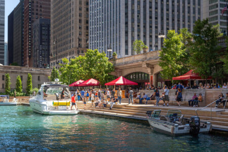 Chicago Riverwalk public space on the river.