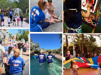 Event childcare check-in for families and children attending an event in El Paso, TX